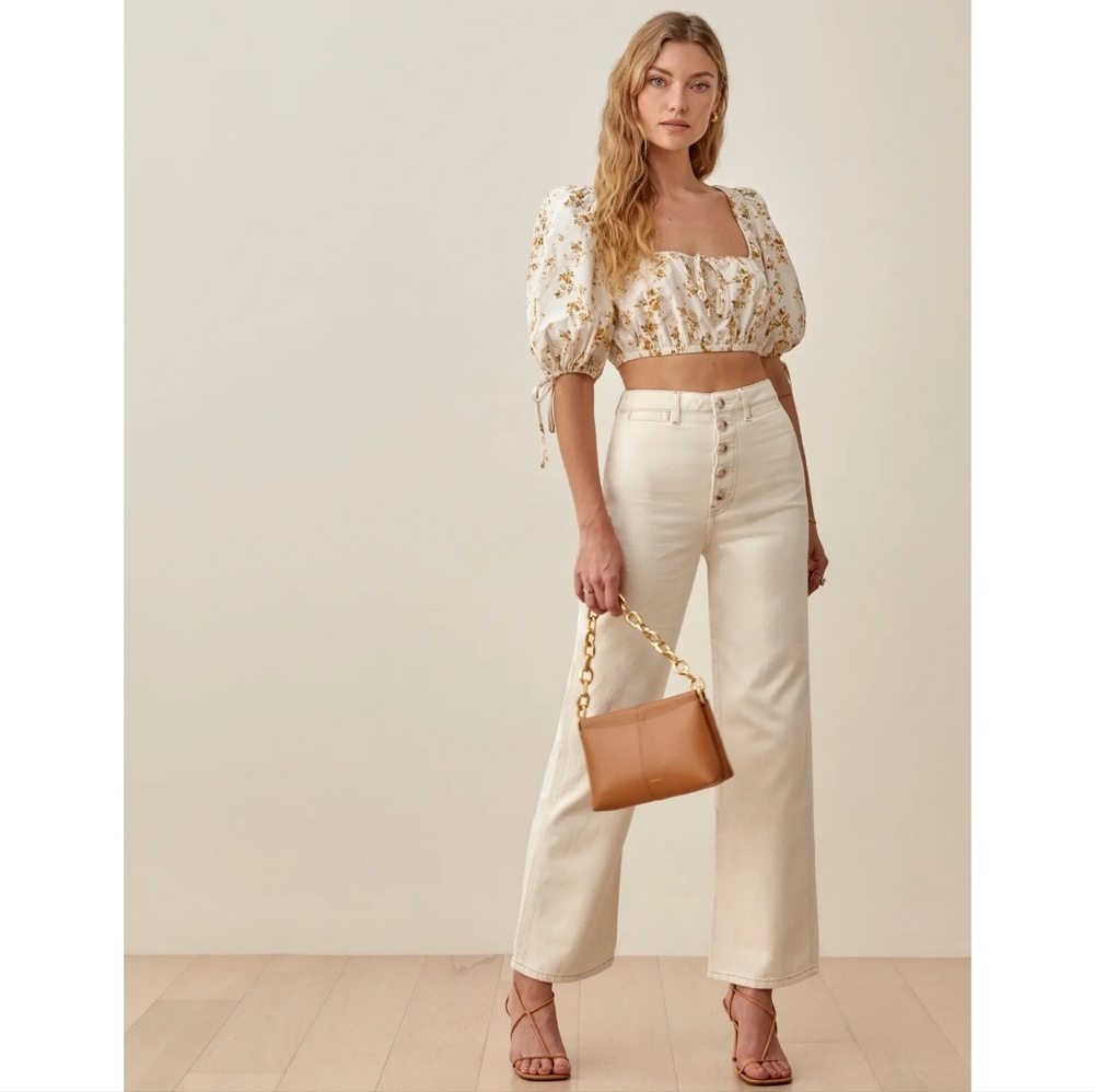 REFORMATION Lexi High Rise Wide Leg Jeans Exposed Button Fly Ivory White 29 - Picture 2 of 12